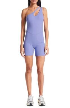 Bandier Active Stretch Asymmetric Tempo Romper Periwinkle Blue Medium MSRP $140